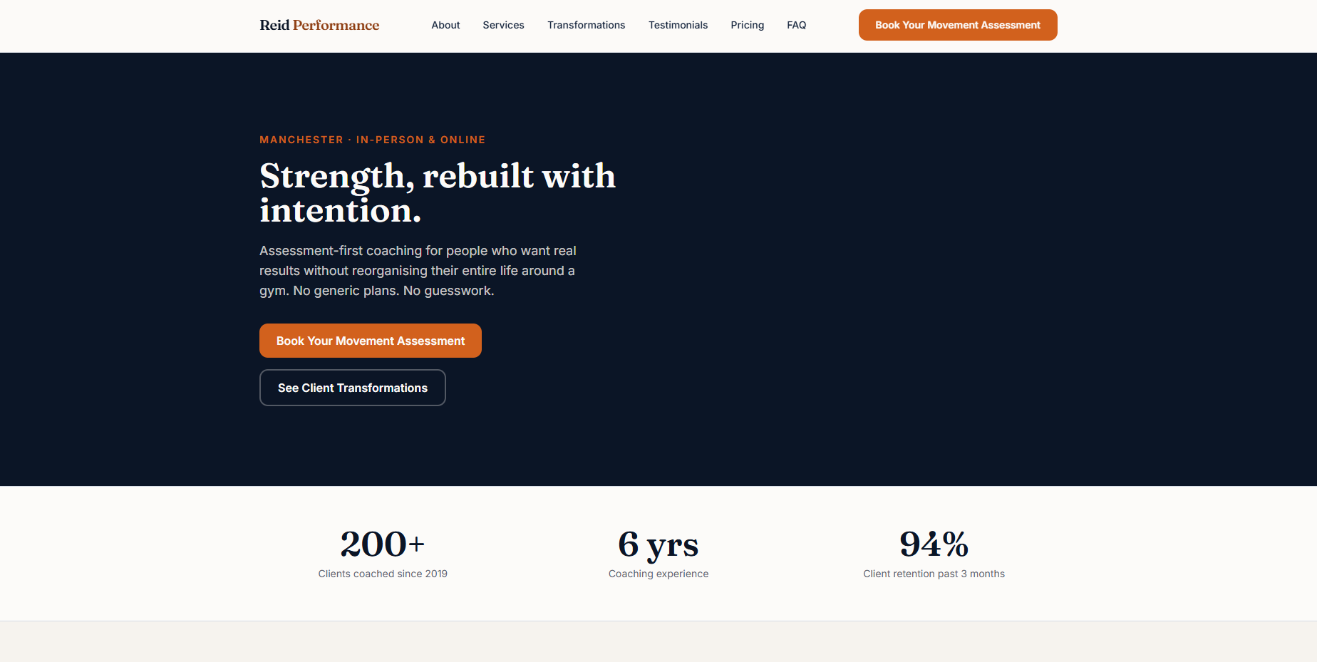 Reid Performance homepage preview